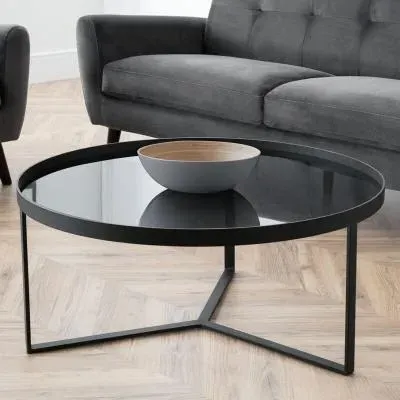 Loft Round Coffee Table - Smoked Glass, Walnut image