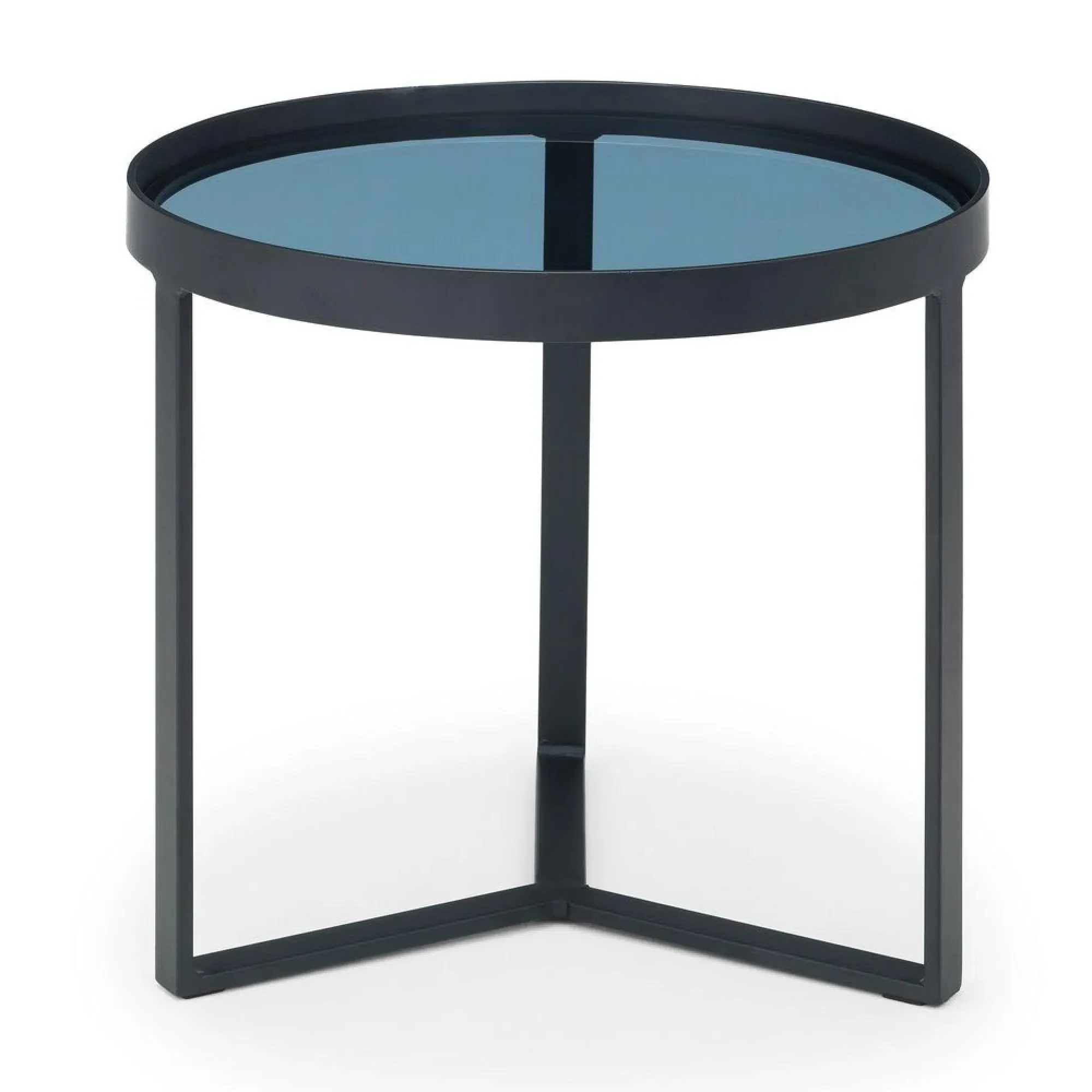 Loft Round Lamp Table - Smoked Glass, Walnut