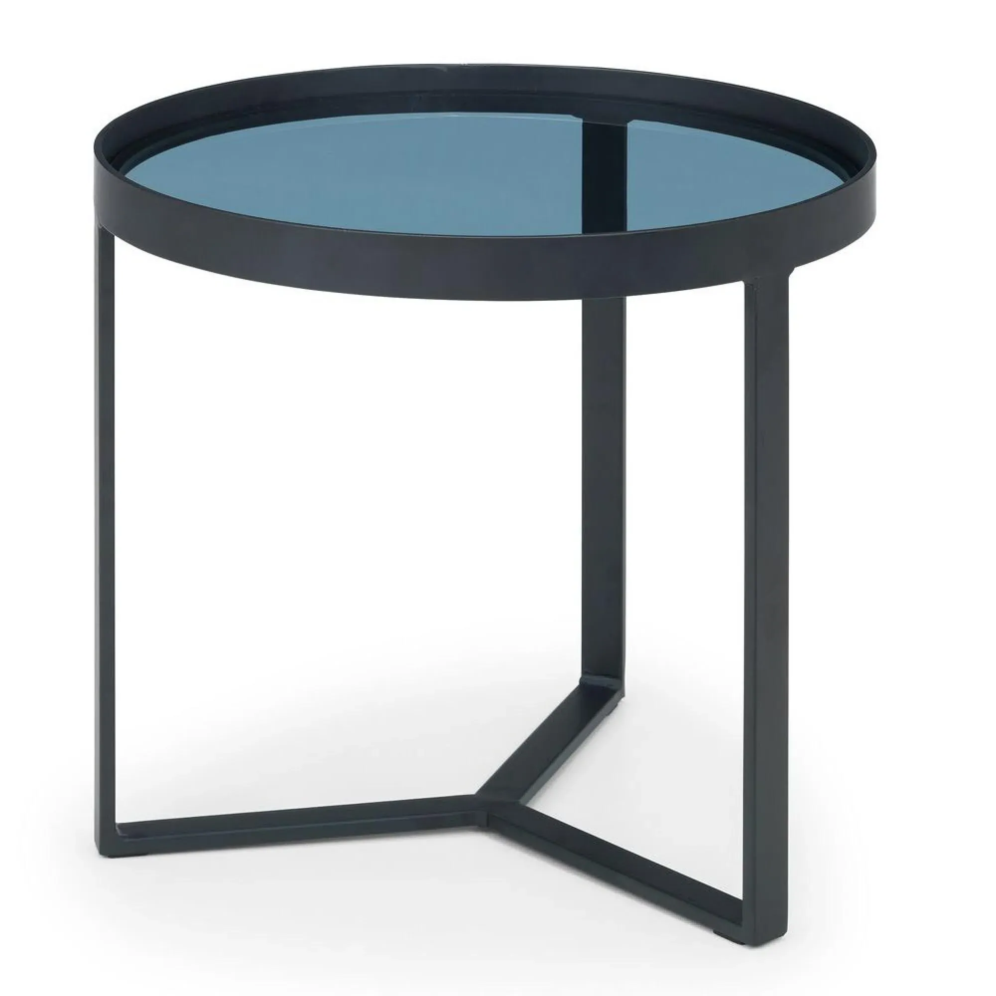 Loft Round Lamp Table - Smoked Glass, Walnut