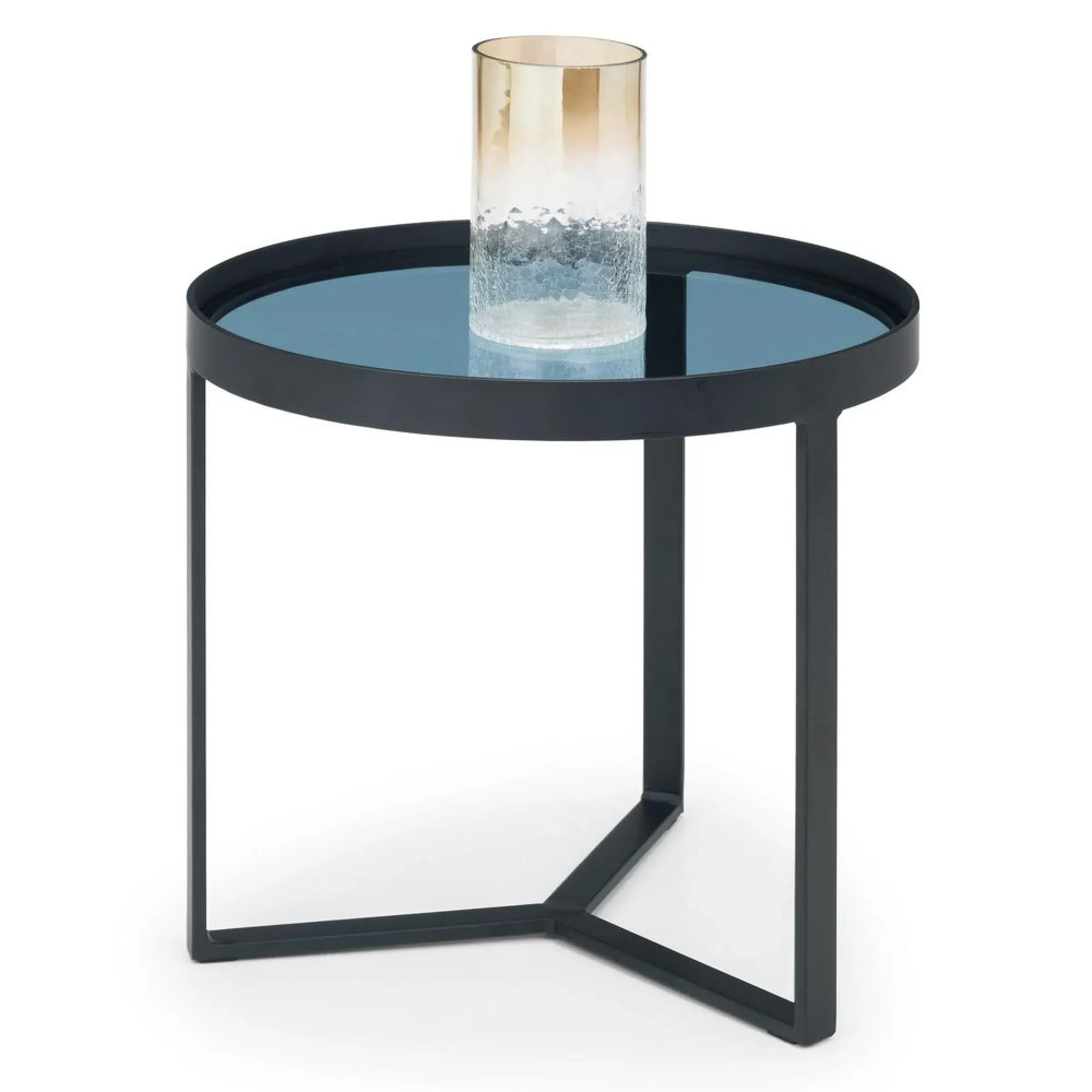 Loft Round Lamp Table - Smoked Glass, Walnut