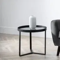 Loft Round Lamp Table - Smoked Glass, Walnut