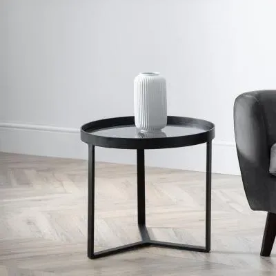 Loft Round Lamp Table - Smoked Glass, Walnut image