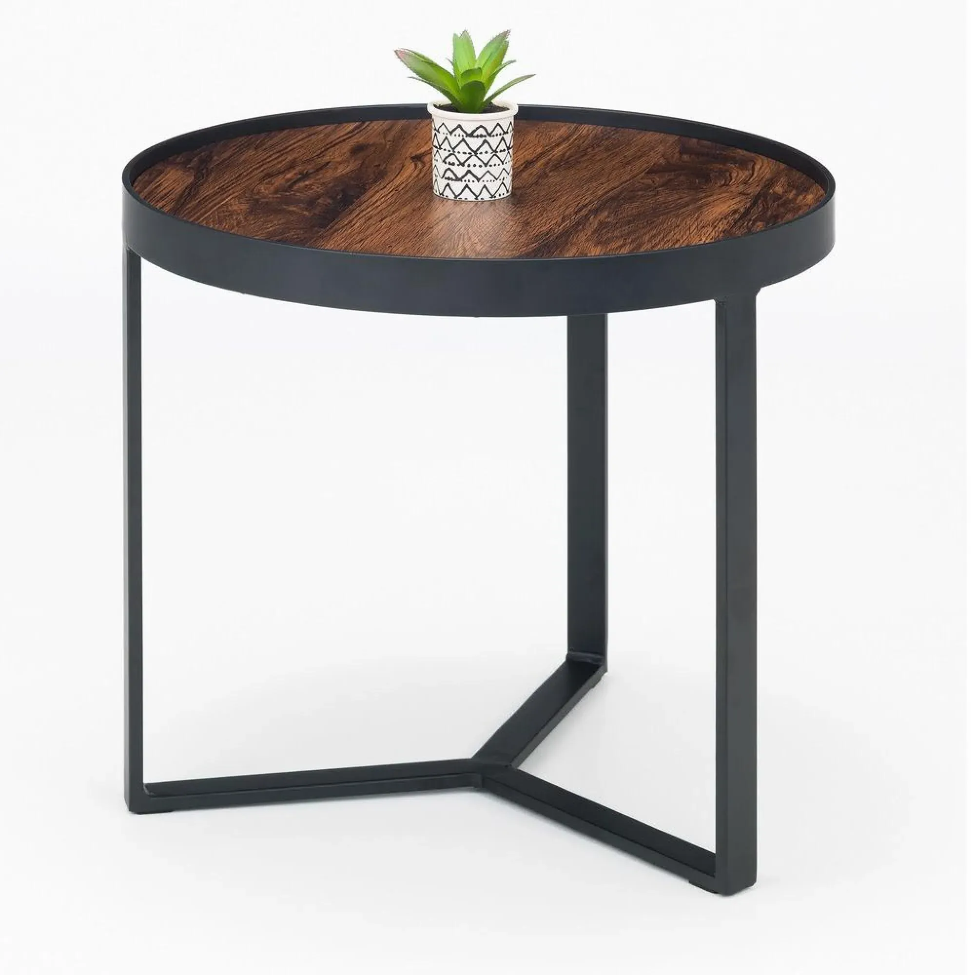 Loft Round Lamp Table - Walnut, Black