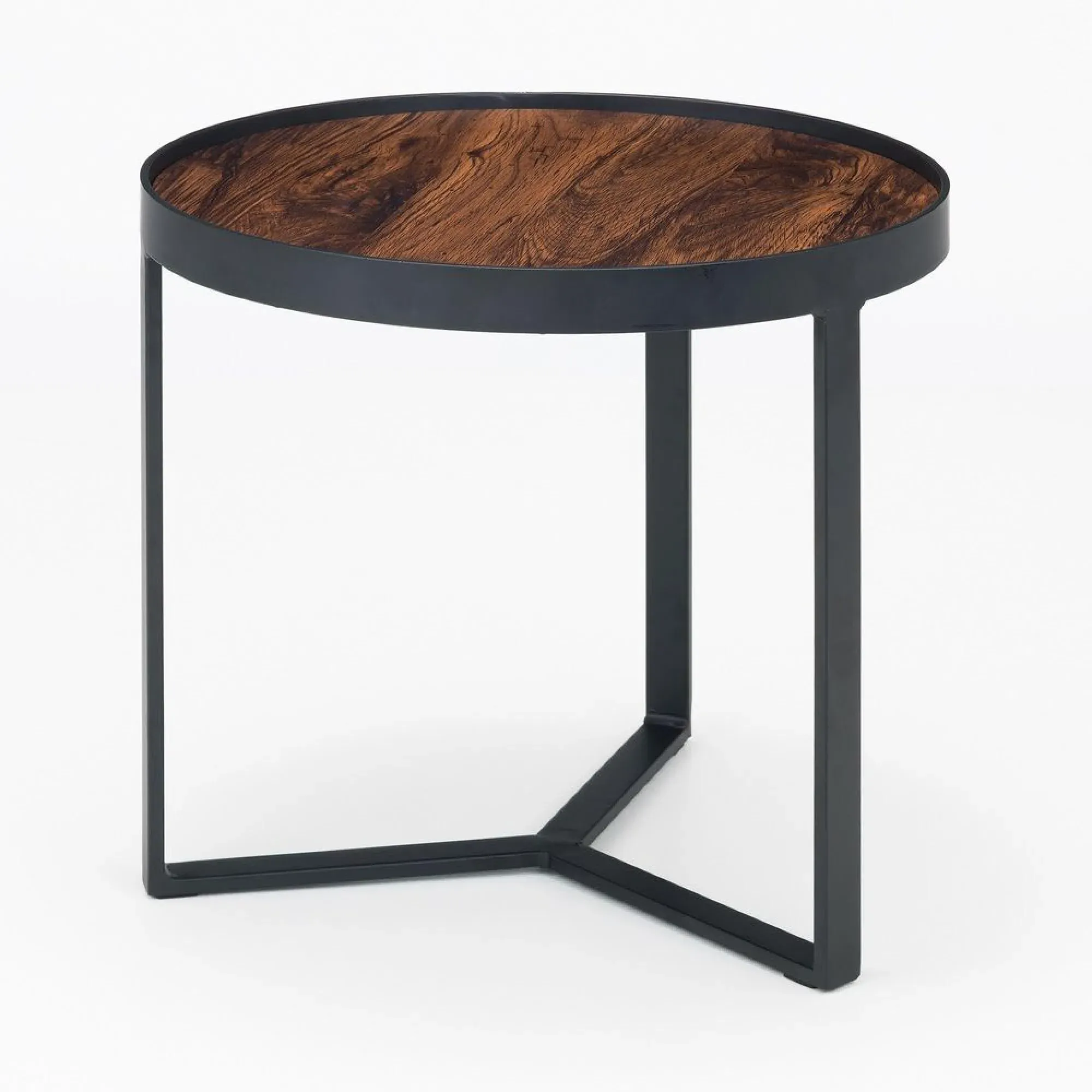Loft Round Lamp Table - Walnut, Black