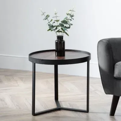 Loft Round Lamp Table - Walnut, Black