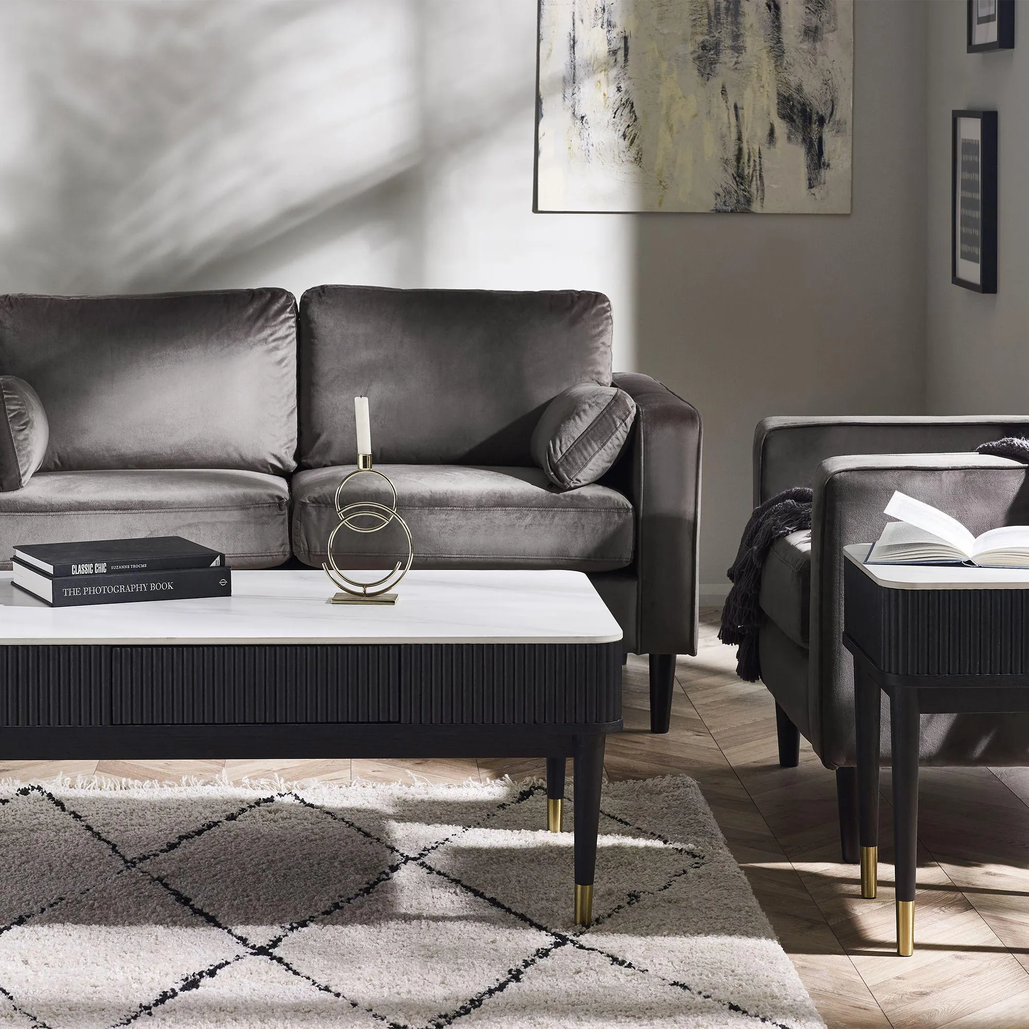 Louis 1 Drawer Lamp Table - White, Ceramic