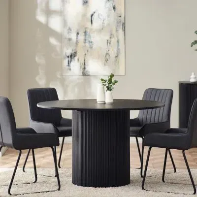 Louis 4 Seater Round Dining Table - Black