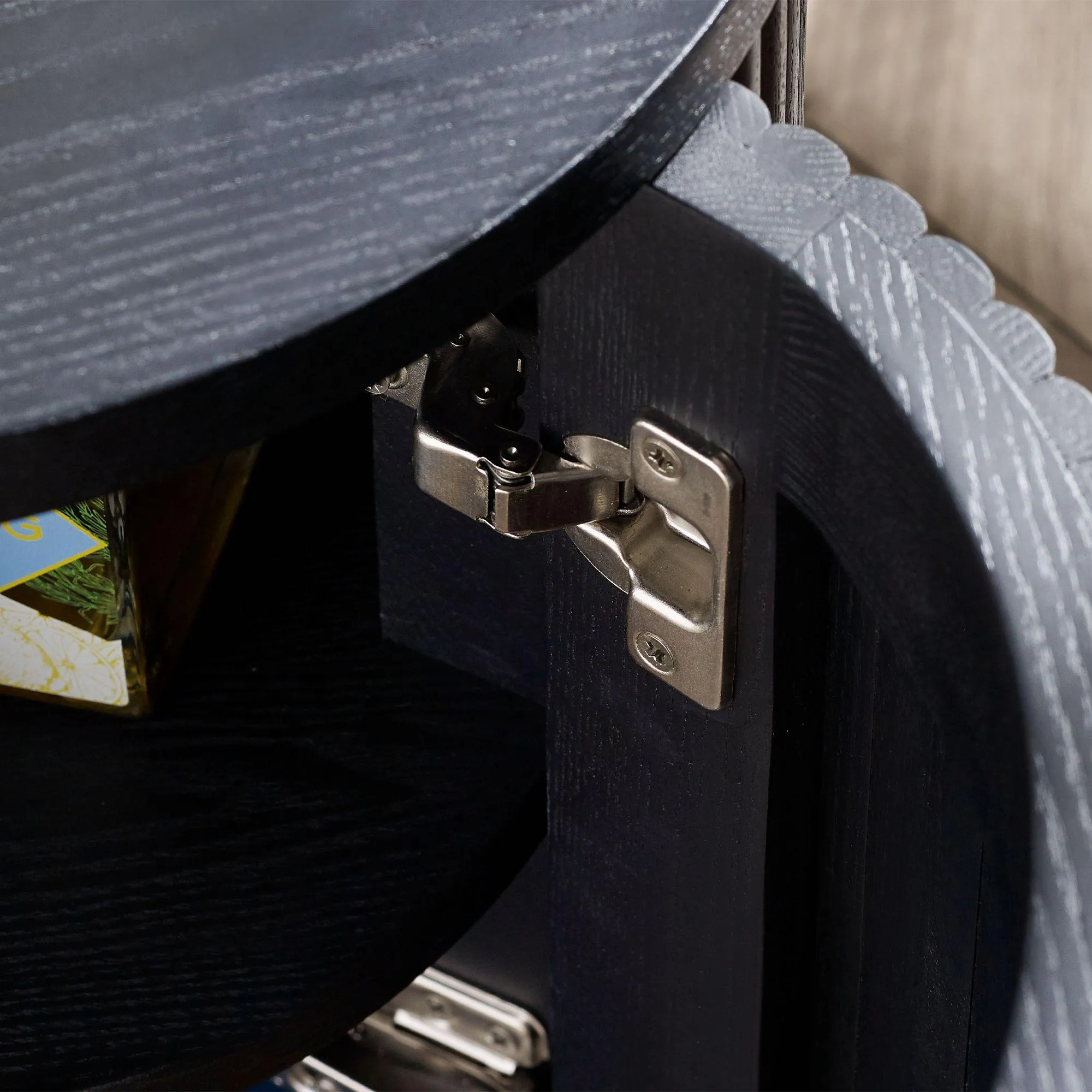 Louis Round Side Table with Storage - Black