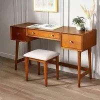Lowry 3 Drawer Dressing Table with Stool - Cherry Wood
