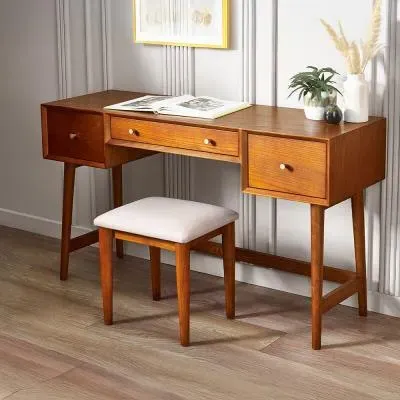 Lowry 3 Drawer Dressing Table with Stool - Cherry Wood