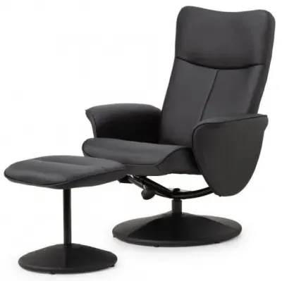 Lugano Swivel Recliner with Footstool - Black, Faux Leather image