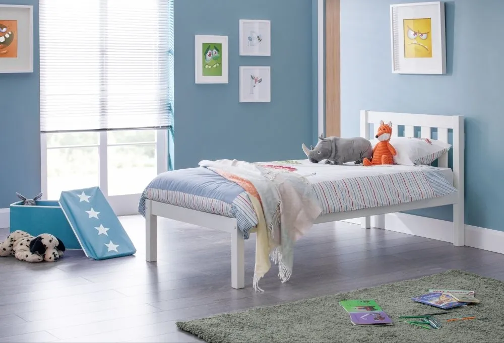 Luna Slatted Bed Frame - White, Pine