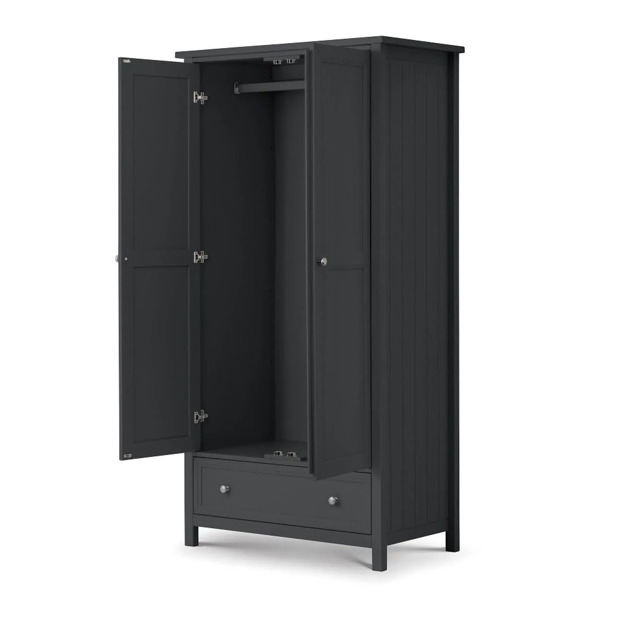 Maine 2 Door Wardrobe with Drawer - Black, Pine