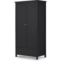 Maine 2 Door Wardrobe with Drawer - Black, Pine
