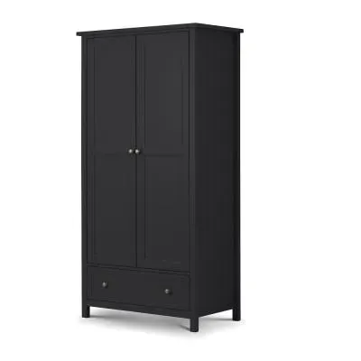 Maine 2 Door Wardrobe with Drawer - Black, Pine image