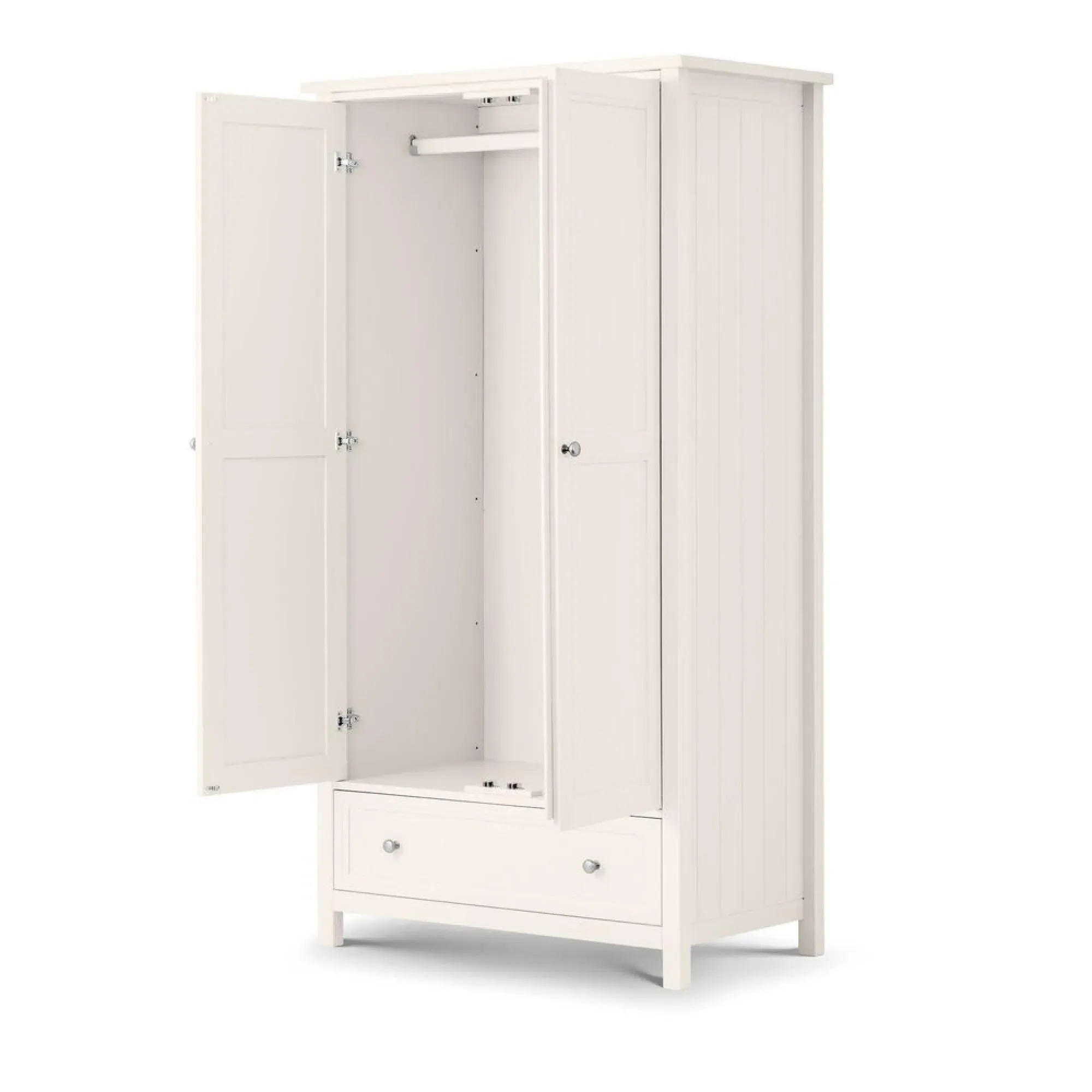 Maine 2 Door Wardrobe with Drawer - White, Pine