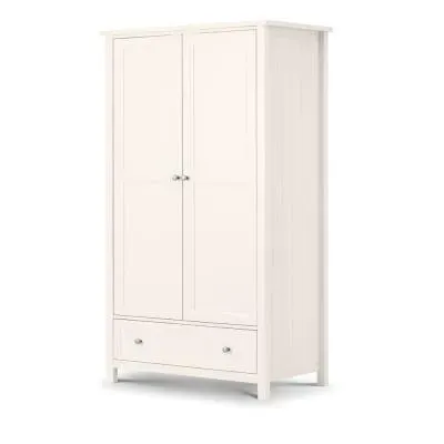 Maine 2 Door Wardrobe with Drawer - White, Pine