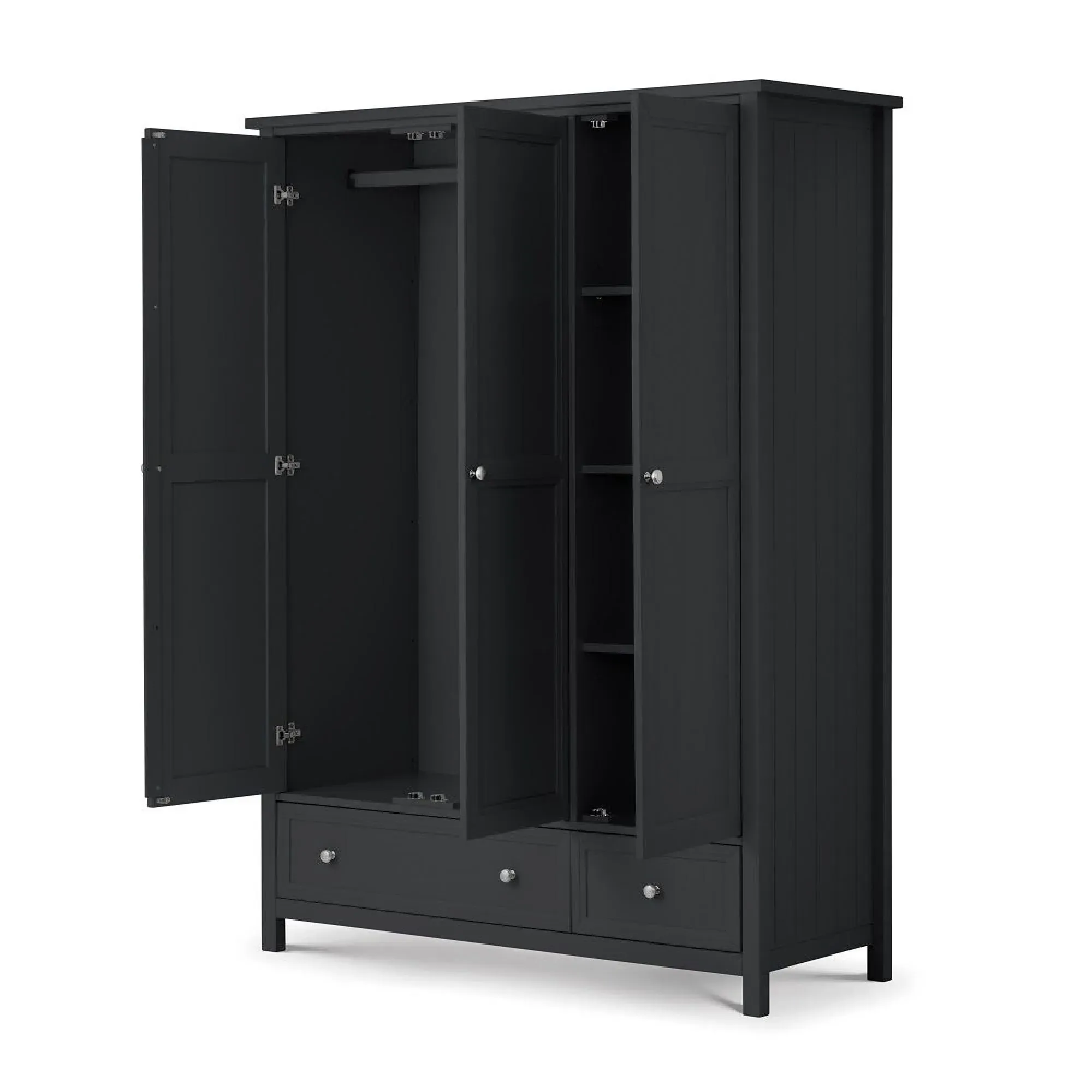 Maine 3 Door 2 Drawer Wardrobe - Black, Pine