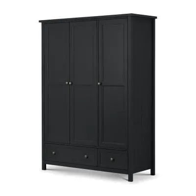 Maine 3 Door 2 Drawer Wardrobe - Black, Pine image