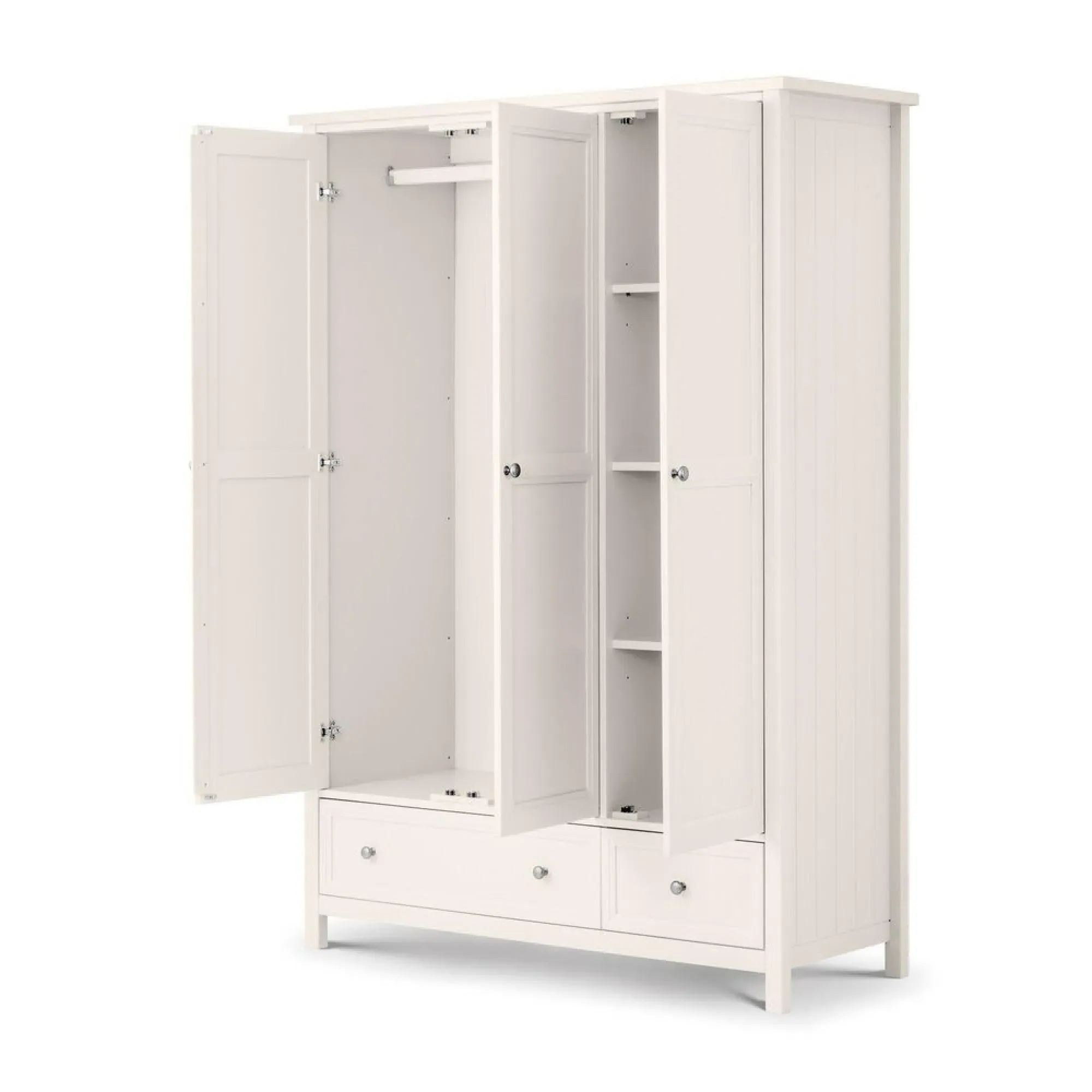 Maine 3 Door 2 Drawer Wardrobe - White, Pine