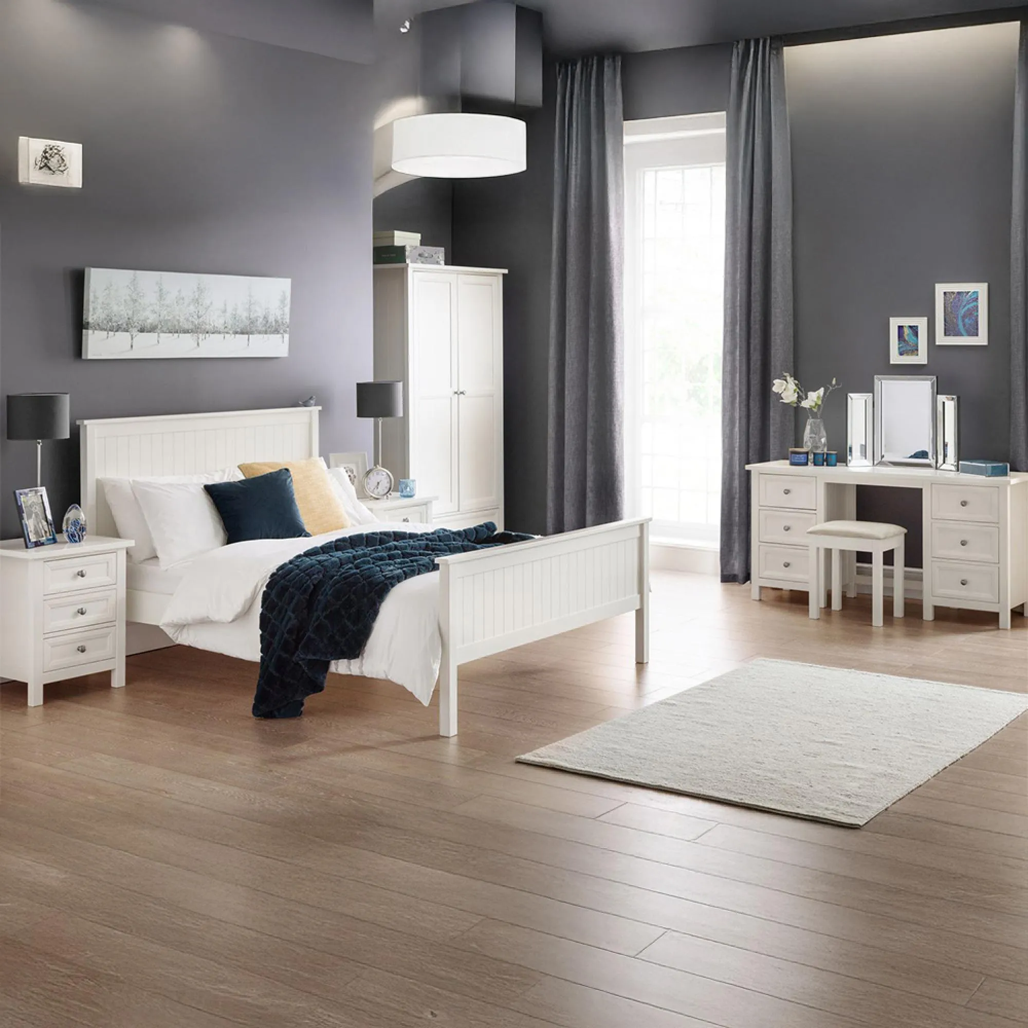 Maine 3 Door 2 Drawer Wardrobe - White, Pine