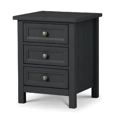 Maine 3 Drawer Bedside Cabinet - Black, Pine image