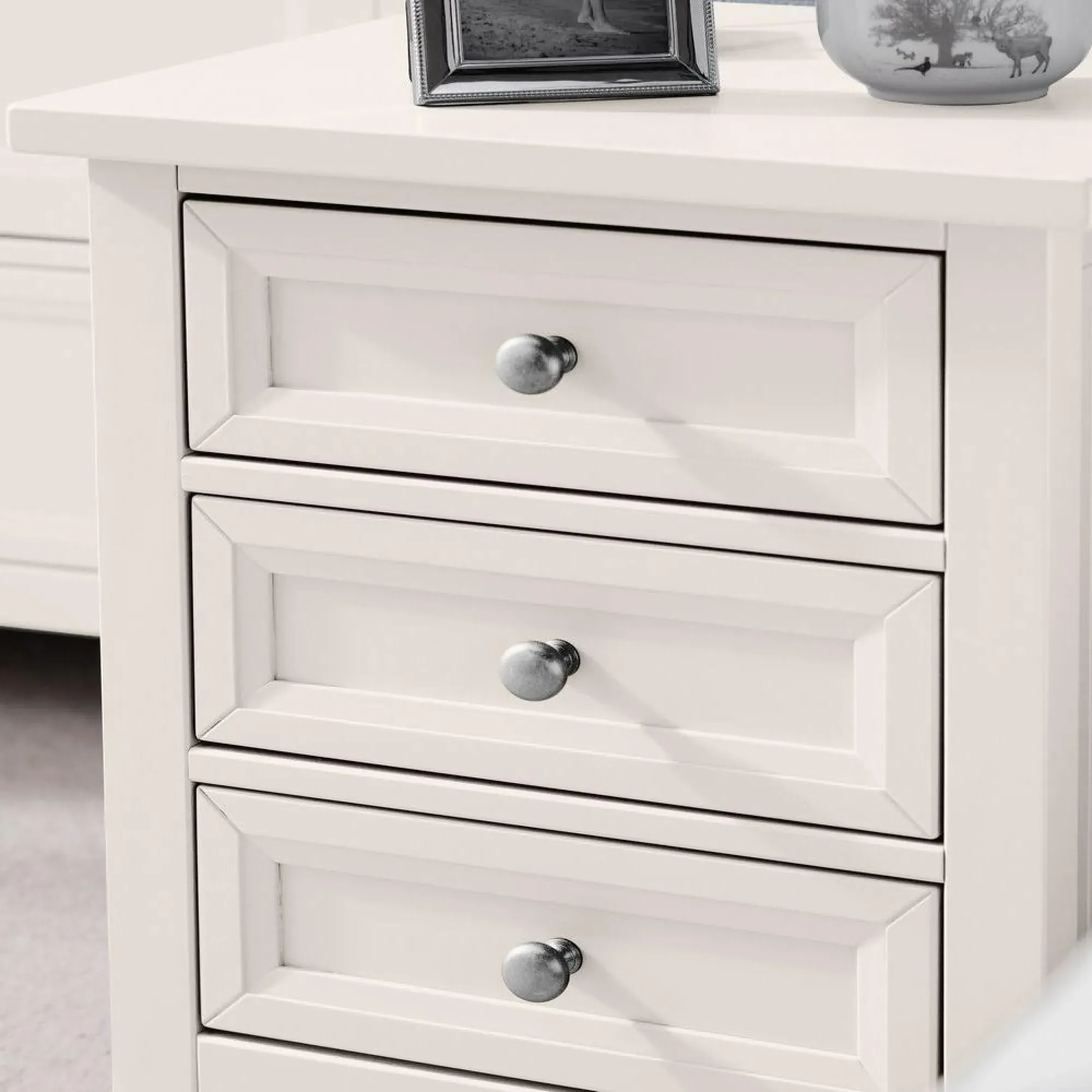 Maine 3 Drawer Bedside Cabinet - White, Pine