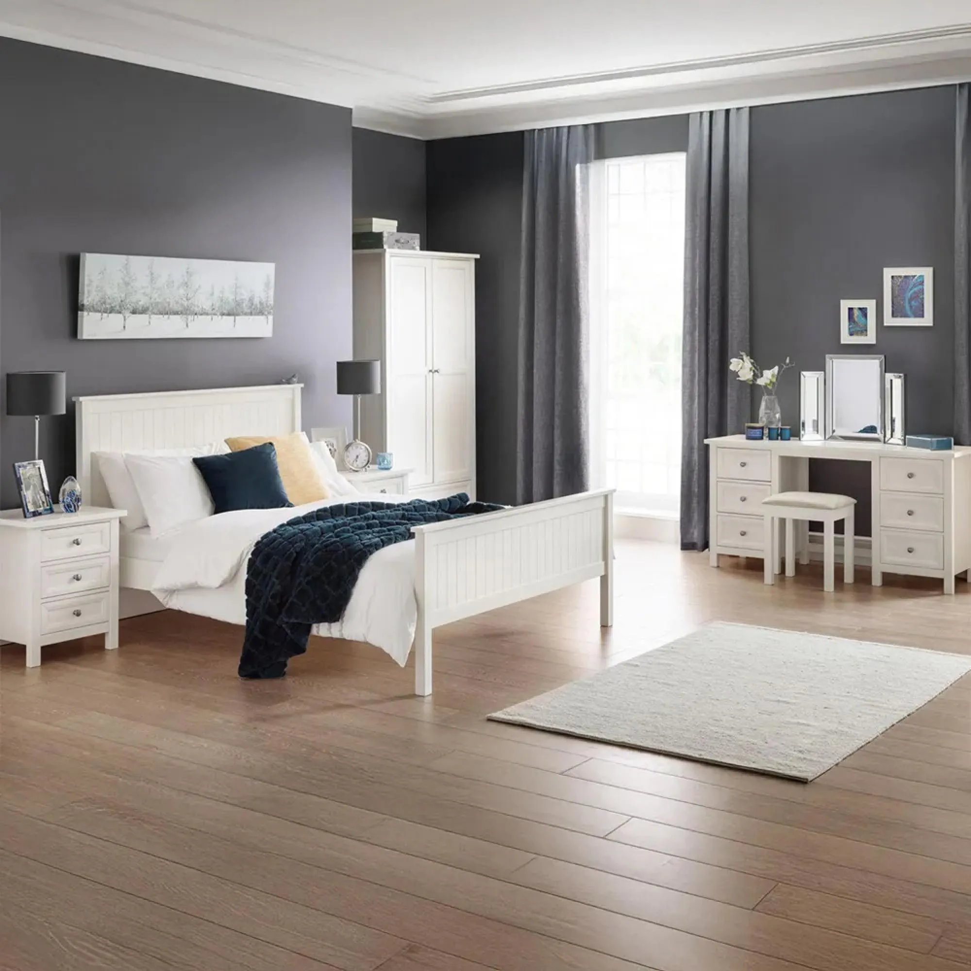 Maine 3 Drawer Bedside Cabinet - White, Pine