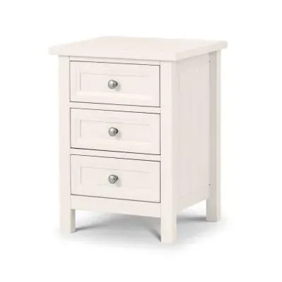 Maine 3 Drawer Bedside Cabinet - White, Pine