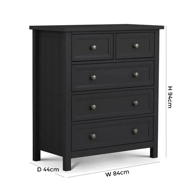 Maine 3+2 Drawer Chest - Black, Pine