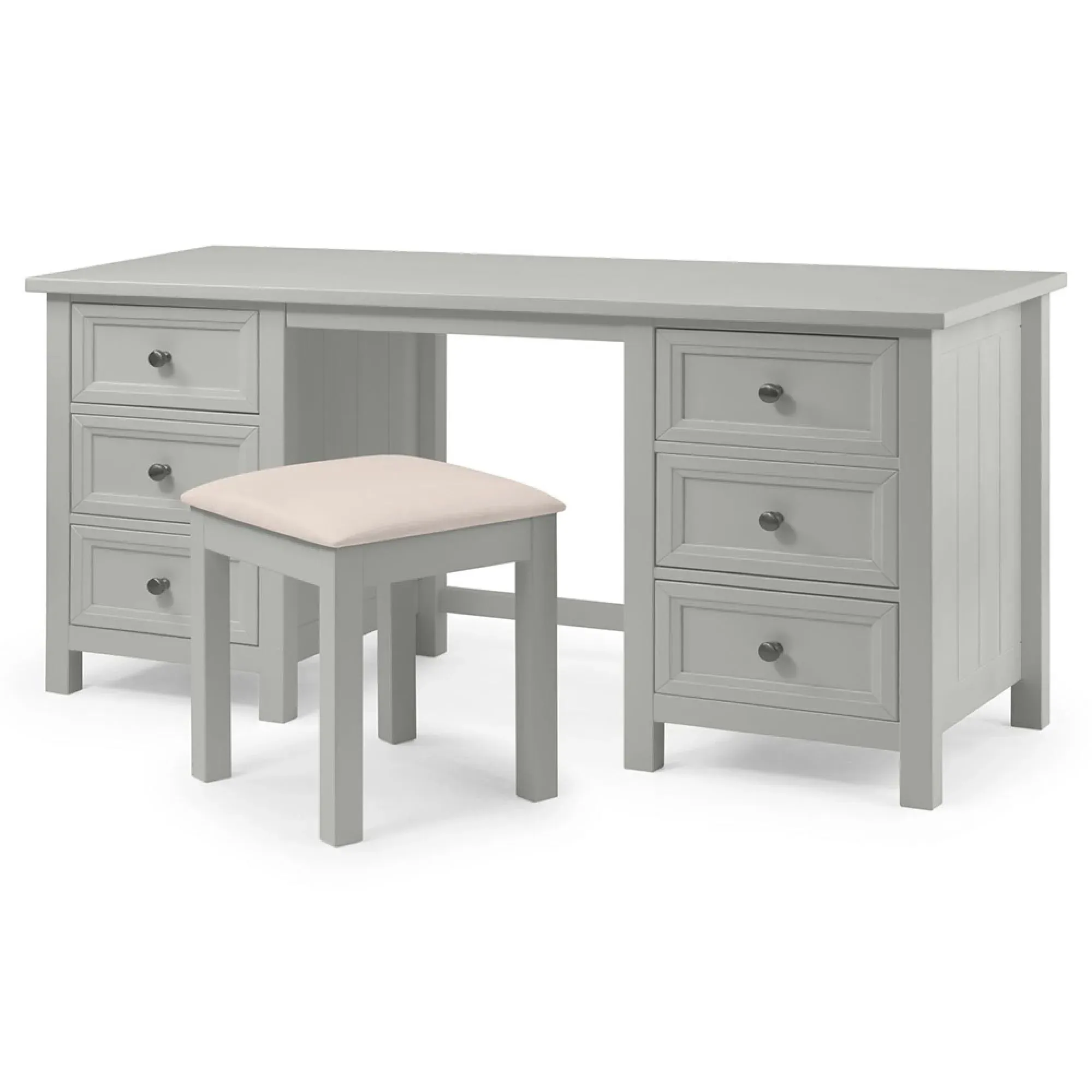 Maine 6 Drawer Double Dressing Table - Grey, Pine