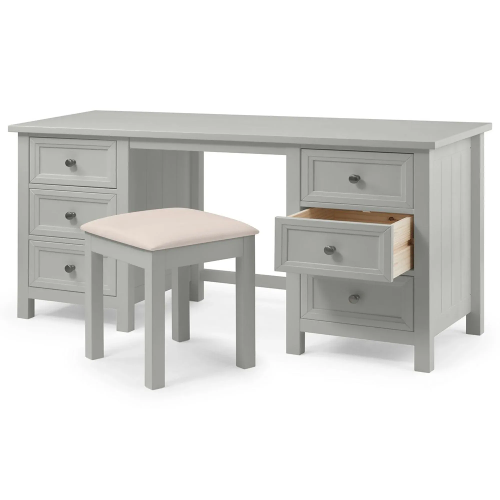 Maine 6 Drawer Double Dressing Table - Grey, Pine