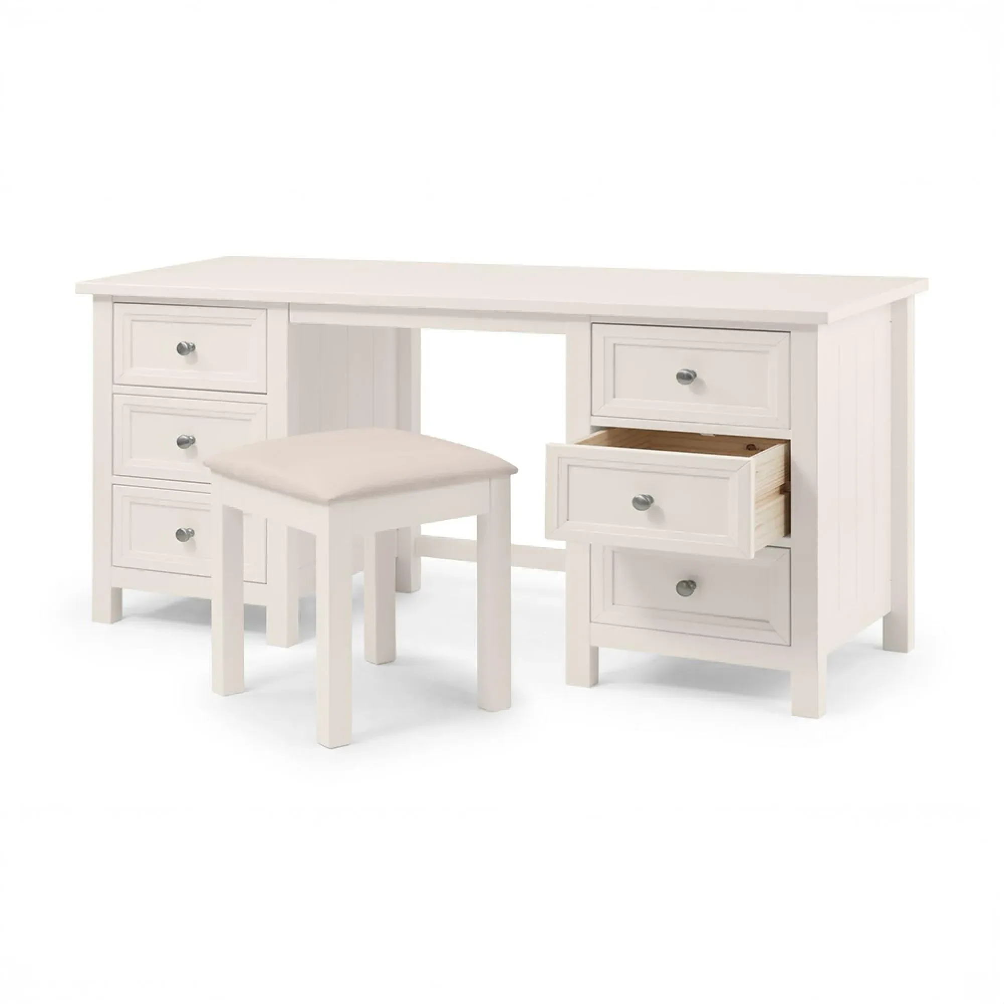 Maine 6 Drawer Double Dressing Table - White, Pine