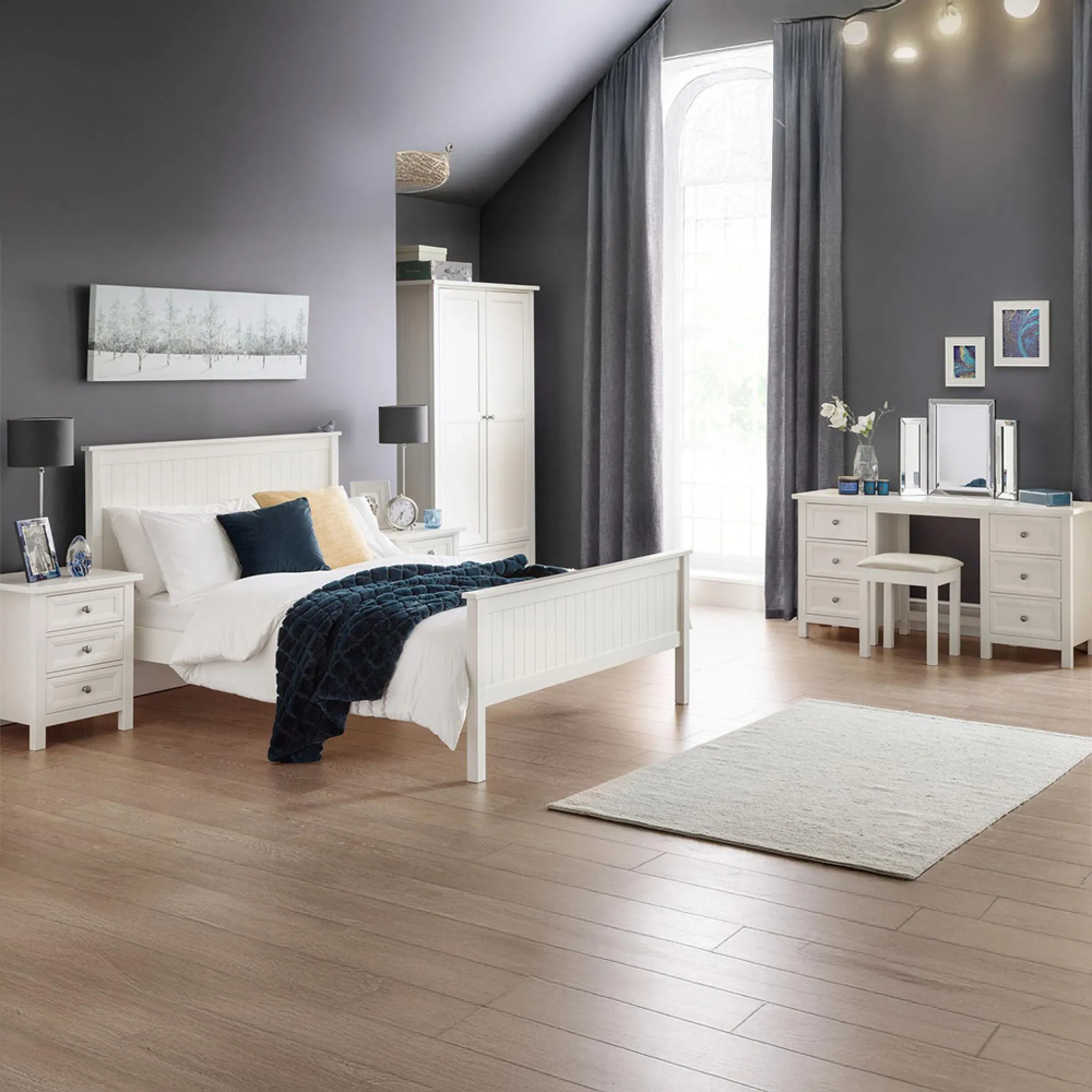 Maine 6 Drawer Double Dressing Table - White, Pine