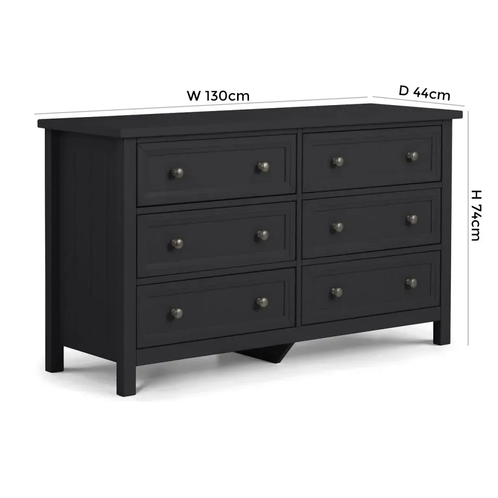 Maine 6 Drawer Wide Chest - Anthracite, Pine