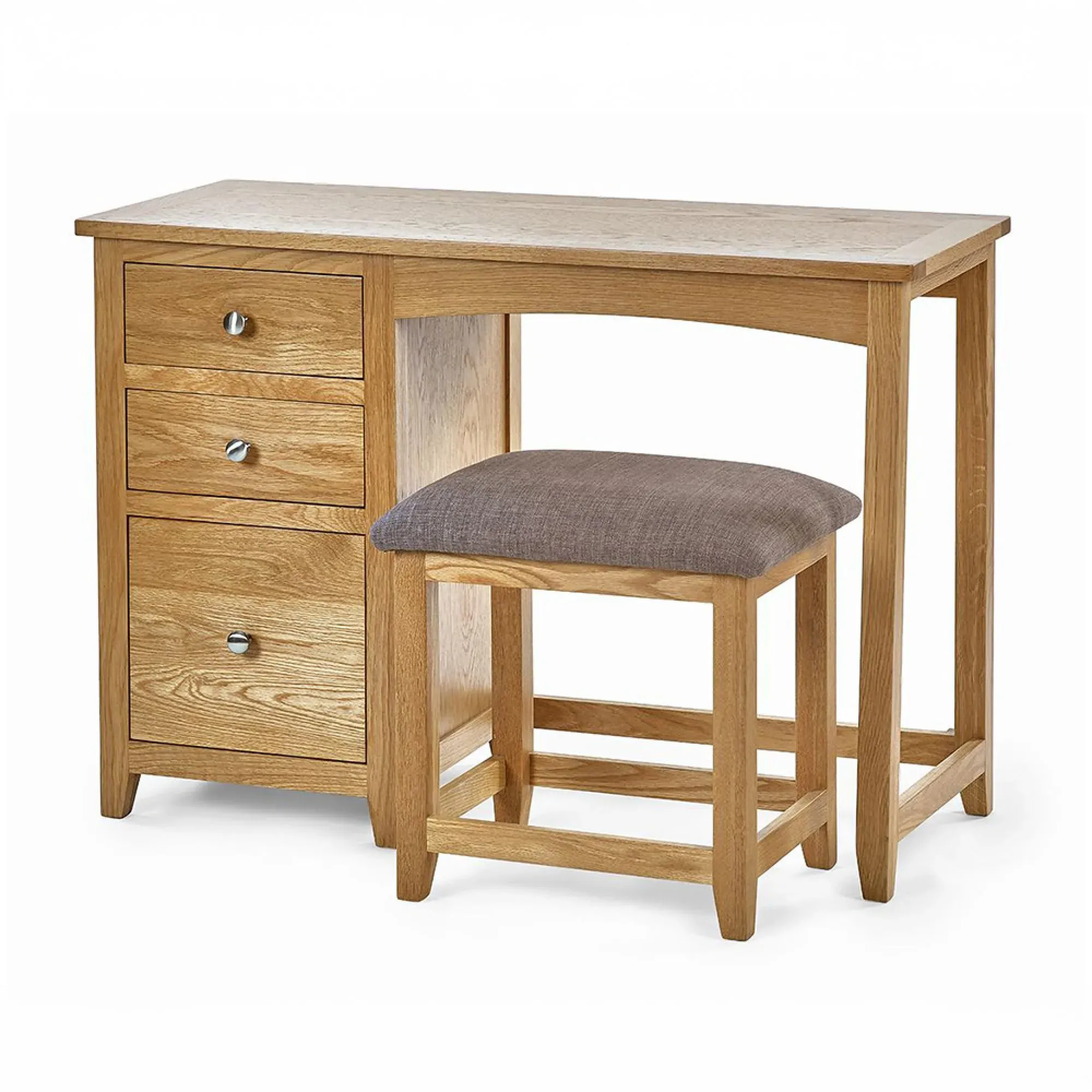 Mallory 3 Drawer Dressing Table with Stool - Oak