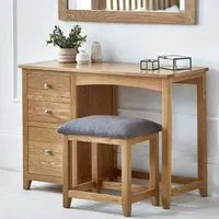 Mallory 3 Drawer Dressing Table with Stool - Oak