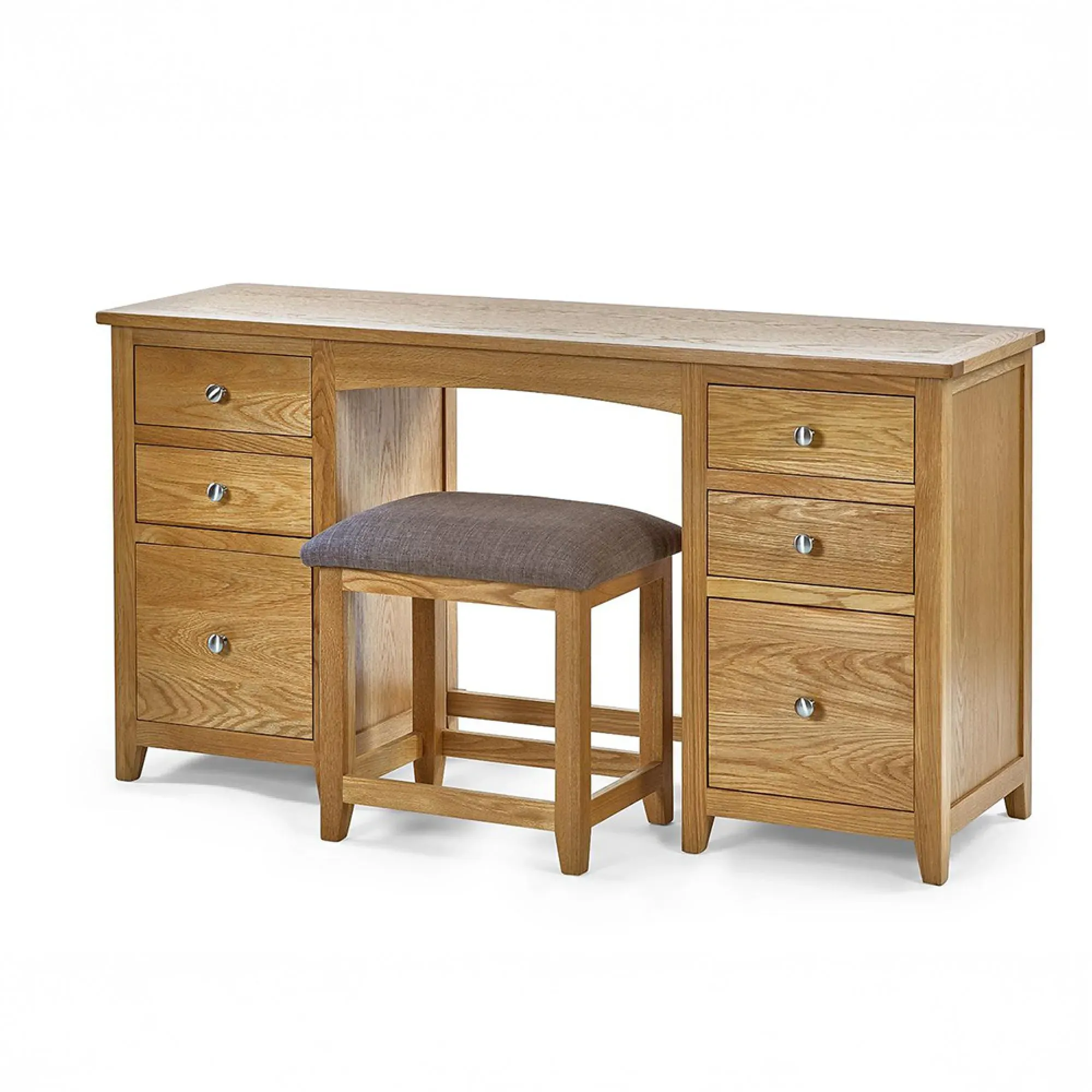 Mallory 6 Drawer Double Dressing Table with Stool - Oak
