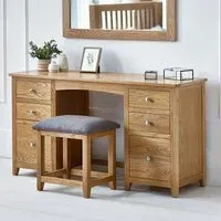 Mallory 6 Drawer Double Dressing Table with Stool - Oak