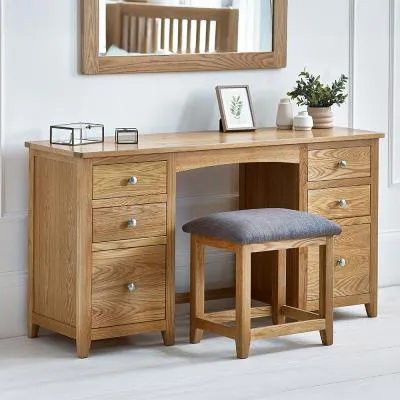 Mallory 6 Drawer Double Dressing Table with Stool - Oak image