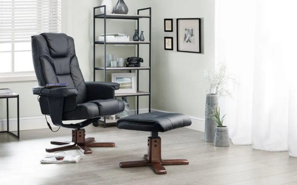 Malmo Recliner Chair with Footstool - Black, Faux Leather
