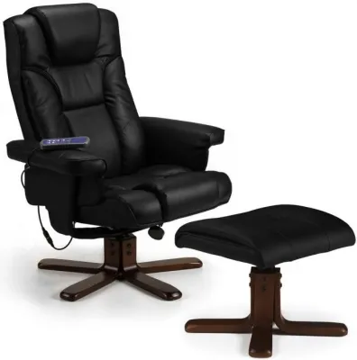 Malmo Recliner Chair with Footstool - Black, Faux Leather