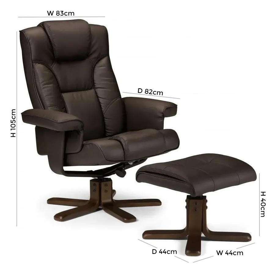 Malmo Recliner Chair with Footstool - Brown, Faux Leather