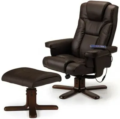 Malmo Recliner Chair with Footstool - Brown, Faux Leather