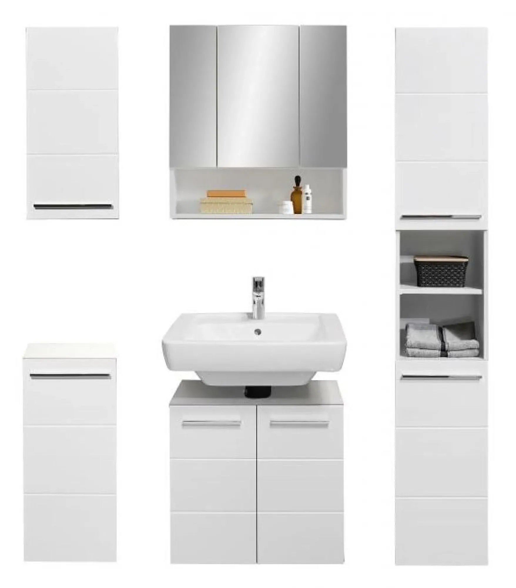 Mandy 3 Door Mirrored Cabinet - White, High Gloss