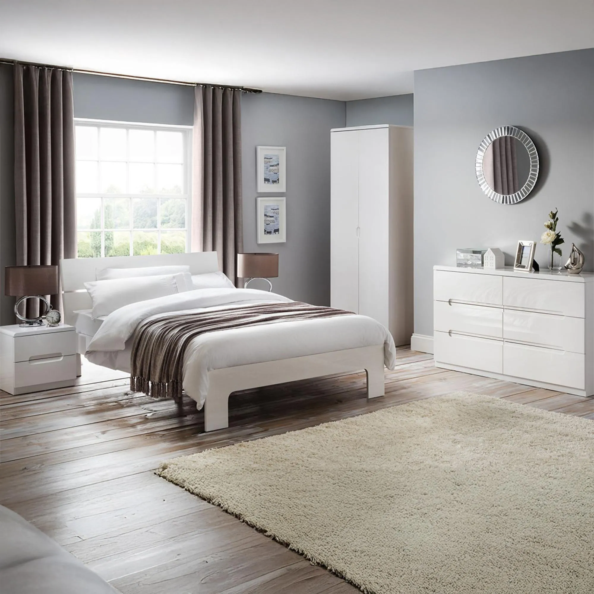 Manhattan 2 Drawer Bedside Cabinet - White, High Gloss