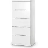 Manhattan 5 Drawer Narrow Chest - White, High Gloss
