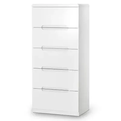 Manhattan 5 Drawer Narrow Chest - White, High Gloss image
