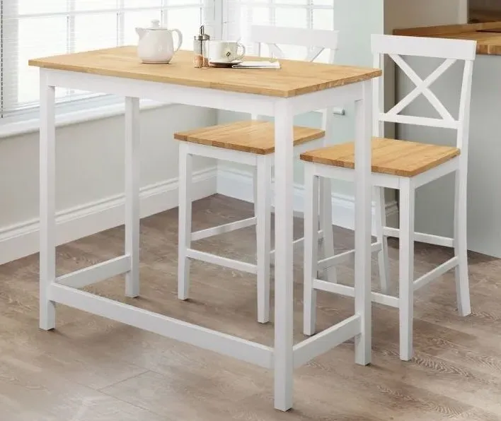 Marlow Bar Set with 2 Stools - Ivory, Light Oak