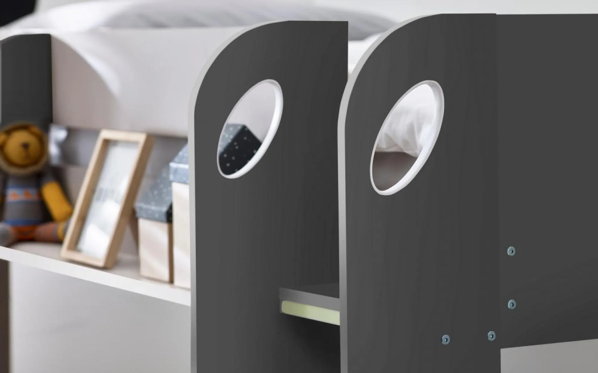 Mars Bunk Bed - Charcoal Oak, White Fabric